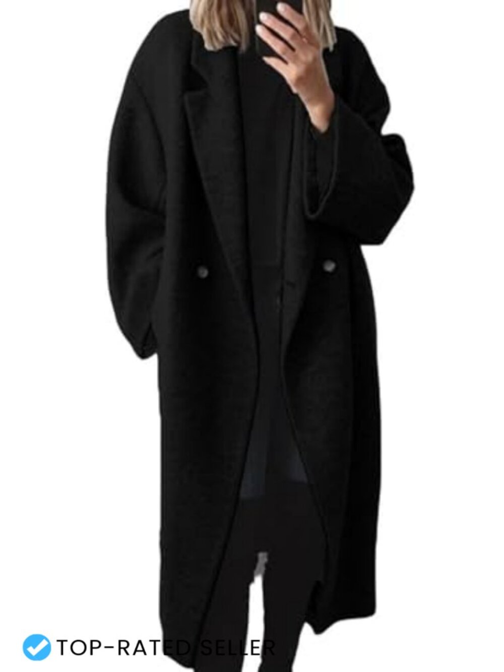 Wool Blend Pea Coat Double Breasted Notch Lapel Long Trench Coat